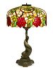 * A Continental Bronze Figural Lamp Base Diameter of shade 18 inches, height 29 inches.