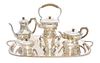 A George VI Silver Tea & Coffee Service, Edward Barnard & Sons Ltd., London, 1947, comprising a kettle on lampstand, a teapot, a