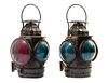 A Pair of Railroad Signal Lanterns Height of each 14 inches.