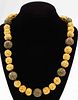 Chinese Carved Unakite & Gold-Tone Beaded Necklace