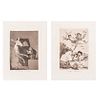 Goya, Francisco de. Los Caprichos: Todos Caerán y Ni Más Ni Menos.  Grabados 21.5 x 14 cm. placa. Piezas: 2.
