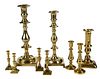 Three Pairs of Brass Taper Candlesticks and Others