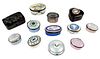 11 British Pill Boxes, Enamel and Silver Push Bell