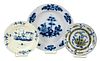 Three English and Dutch Blue and White Plates