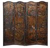 Hand Painted Four Panel Leather Room Screen
