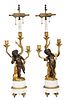 Pair of Marble and Bronze Three Light Candelabra