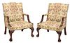 Pair George II Carved Mahogany Library Chairs