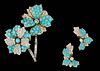 Cartier 18kt. Turquoise & Diamond Brooch with Earclips