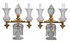 Pair of British Bronze and Crystal Argand Lamps