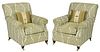 Pair Modern Palmette Upholstered Club Chairs