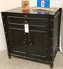 WILLIAM SONOMA FAUX BAMBOO EBONIZED 1 DRAWER OVER 2 DOOR CABINET 25 1/2"H X 24 1/2"W X 16 3/4"D