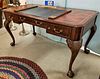 LEATHER TOP CHIPPENDALE STYLE MAHOGANY 3 DRAWER DESK 30"H X 58"W X 30"D WITH DESK PAD