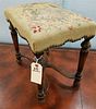 WM AND MARY STYLE BENCH WITH NEEDLEPOINT SEAT 17"H X 16"W X 11"D
