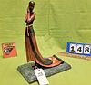 COLD PAINTED BRONZE DECO WOMAN IN FLOWING GOWN. SGND MORANTE. 13 3/4"H X 8"L