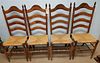 SET OF 4 RUSH SEAT LADDER BACK CHAIRS.