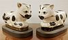 PR EARLY SEPIA & WHITE CHINESE SPOTTED POTTERY CAT HEADRESTS 5.5"H X9"L X3.5"D