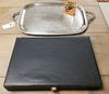 SILVERPLATE SERVING TRAY W/SILVERPLATE FLATWARE SERVICE FOR 12
