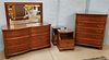 DIXIE MAHOG. 4PC BED SET-6 DRAWER DRESSER, 5 DRAWER TALL CHEST, PR. NIGHT STANDS