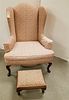 UPHOLS. WING BACK CHAIR & FOOTSTOOL