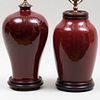 Two Chinese Copper Red Glazed Vases Mounted as Lamps
