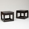 Pair of Black Composite and Ebonized Oak Low Tables
