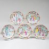 Set of Five Chinese Export Famille Rose Porcelain Warming Dishes