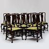 Set of Twelve George II Black Japanned and Parcel-Gilt Dining Chairs, Possibly Dutch