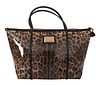 BROWN LEOPARD PATENT LEATHER SHOPPING TOTE BAG