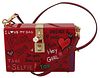 HAND PAINTED WOODEN RED BOX SICILY LEATHER BAG PURSE