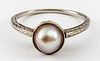 Edwardian 14K White Gold Filigree Pearl Ring