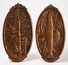 Pair of Carved Fishing and Hunting Plaques