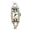 Platinum Art Deco Diamond Emerald Cocktail Watch