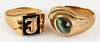 Two 10K gold and stone rings