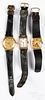 Three 14K gold wristwatches, one with 18K clasp.