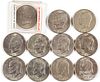 Eleven Eisenhower silver dollars, 1971-1976.