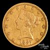 1887-S Liberty Head ten dollar gold coin.