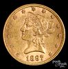 1897 Liberty Head ten dollar gold coin.