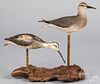 Two carved and painted shorebird decoys mounted