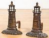 Pair of cast brass lighthouse andirons, ca. 1900