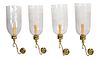 Set of Four Early Brass and Glass Wall Sconces
