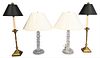Four Piece Grouping, to include Two Pairs of Table Lamps, to include a pair of brass lamps, along with a pair of crystal lamps; tallest 19 inches.