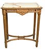 Louis XVI Style Table with Onyx Top, (one corner molding missing), height 32 inches, top 19" x 27".