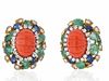 DAVID WEBB FLUTED CORAL, EMERALD, SAPPHIRE EARRING