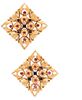 Italian 18k gold clips Earrings with rubies & sapphires