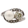 1.0ctw Diamonds & Pearl Art Deco 18k Gold Ring
