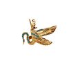 Art Deco Brooch with a winged Serpent in 18k Gold with Turquoises