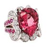 Cocktail Ring In 18k gold With 22.28 Ctw Diamonds Rubellite & Sapphires