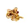Vintage Locomotive train charm pendant with movable mechanical parts in solid 18k gold with a Ruby