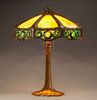 George H. Trautmann - Chicago Hammered Copper & Slag Glass Lamp c1910