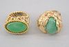 Two 14K Gold and Jade Rings